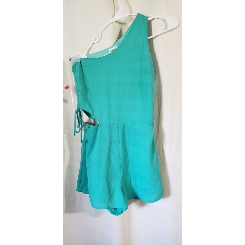 Superdown Women's Medium Turquoise Romper Cut Out Side Tie Sleeveless Side Zip